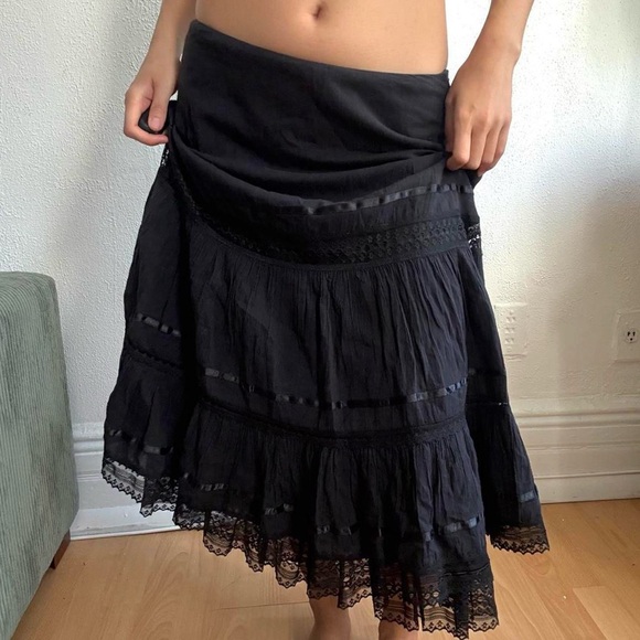 Anna Sui Black Maxi Skirt with Lace Detail - Picture 1 of 4